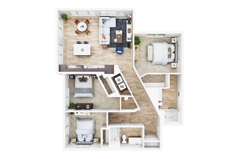 Floor plan for 3 beds, 2 baths, 1358 sqft